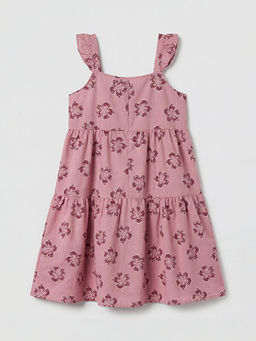 Kare Yaka ?i?ekli K?z ?ocuk Elbise