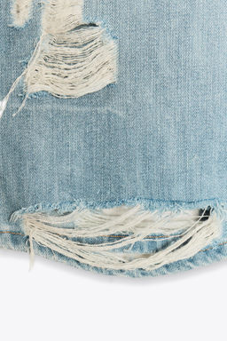 LOW-RISE RIPPED TRF DENIM JORTS BERMUDA SHORTS - Zara фото 9