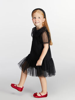 Balon Kollu F?rf?rl? K?z ?ocuk Elbise