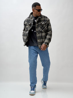 Куртка рубашка шерстяная в клетку мужская демисезонная черного цвета 58596Ch