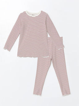 Bisiklet Yaka Uzun Kollu ?izgili K?z Bebek Pijama Tak?m
