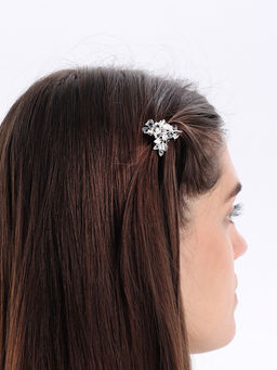 Цена за 6 шт. Крабик для волос «Синий туман», веточка, 3 см, серебро