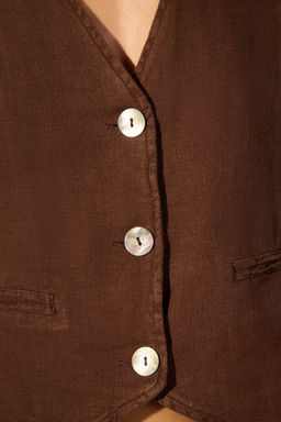 Trendyolmilla Kahverengi %100 Keten Fitted Yelek TWOSS24YE00040  фото 3