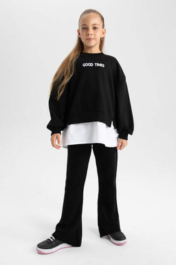 Толстый свитшот оверсайз для девочек с круглым вырезом и мягкой пушистой изнанкой - Defacto фото 5