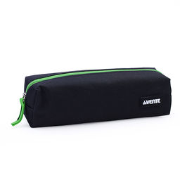 Пенал "Black" 21x6x4 см, прямоугольный для 30 предметов, текстильный, на молнии, с каучуковой аппликацией, черный с салатовым