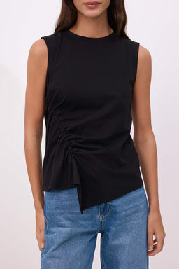 Siyah Duz Regular Bisiklet Yaka Kolsuz Buzgulu Uzun %100 Pamuk Orme T-Shirt TWOSS26TS00195 - Trendyolmilla фото 3