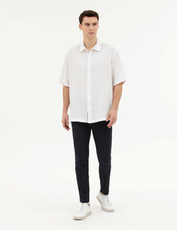 Lacivert Slim Fit _izgili Kanvas Pantolon