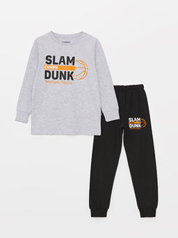 Bisiklet Yaka Bask?l? Uzun Kollu Erkek ?ocuk Pijama Tak?m?