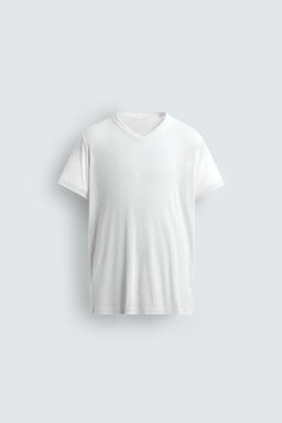 CAMISETA CUELLO PICO ESTRUCTURA VISCOSA / Blanco