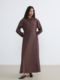 G?mlek Yaka A Kesim Keten Kar???ml? Elbise