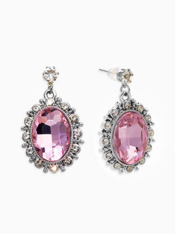 Серьги со стразами "Овал грань", цвет розовый в серебре