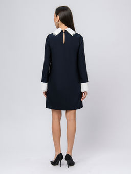 Платье темно-синее длины мини с белыми манжетами и воротником - 1001dress фото 3