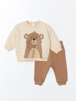 Bisiklet Yaka Uzun Kollu Bask?l? Erkek Bebek Sweatshirt ve E?ofman Alt 2li Tak?m