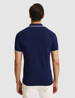 Lacivert Slim Fit Fermuarl_ Polo Yaka Triko T-shirt