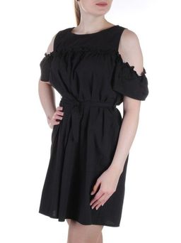 827 BLACK Платье хлопковое с поясом Fashion