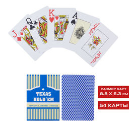 Карты игральные пластиковые Texas Hold'em, колода 54 шт., 8.8×6.3 см, синие