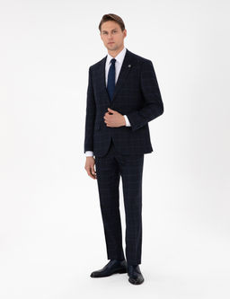 Lacivert Slim Fit Ekose Y_nl_ Tak_m Elbise