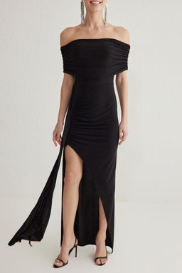 TRENDYOLMILLA Fusya Vucuda Oturan Carmen Yaka Orme Uzun S?k Abiye Elbise TPRSS25AE00029 фото 3