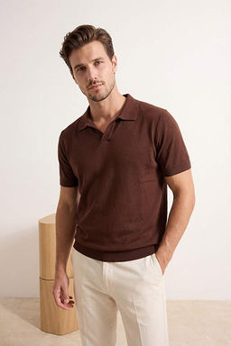 Kahverengi Regular Polo Yaka D_z Polo Yaka T-shirt TMNSS25PO00008