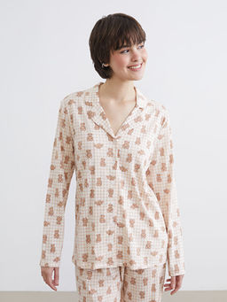 G?mlek Yaka Ay? Bask?l? Kad?n Pijama ?st?