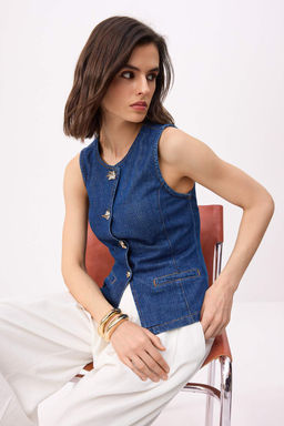 Mavi Fitted %100 Pamuklu Denim Yelek TWOSS26YE00037 - Trendyolmilla фото 2