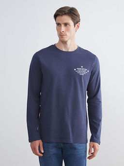 Bisiklet Yaka Uzun Kollu Bask?l? Erkek Ti??rt