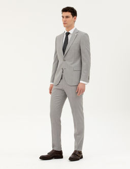 Gri Extra Slim Fit %100 Y_n _izgili Tak_m Elbise