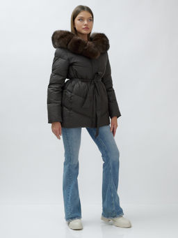 с МЕХОМ ПЕСЕЦ ПРЕМИУМ класса Полупальто зимние темно-коричневого цвета - Mtforce фото 4