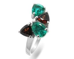 Кольцо из серебра аквамарин выращ., гранат, Тори