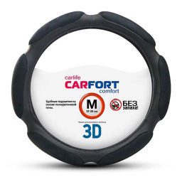 Оплетка руля CarFort CS3152 3D, размер М (38-39 см), экокожа, 6 подушек, чёрная