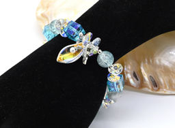 Браслет с цирконом "Лепесток" шарик 10мм цв.лазурный, 17см