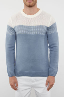 TRENDYOL MAN Bej Slim Fit Dar Kesim Bisiklet Yaka Renk Bloklu Kazak TMNAW21KZ0543 - Trendyolmilla фото 27