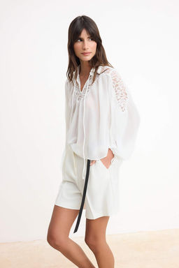 Beyaz Gupur Detayl? Sifon Transparan Dokuma Bluz TWOSS26BZ00213 - Trendyolmilla фото 2