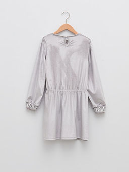 Bebe Yaka Pul ??lemeli Uzun Kollu Kadife ?ocuk Elbise - Waikiki фото 2