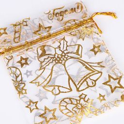 Цена за 20 шт. Мешочек подарочный новогодний органза Колокольчики, 10 х 12 см +/- 1.5 см - Дарите счастье фото 3