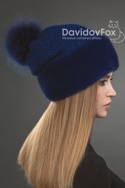 Шапка Оливия норка трикотаж индиго