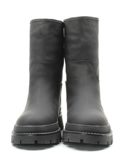 04-C186M BLACK Ботинки зимние женские (натуральная кожа (нубук) натуральный мех)