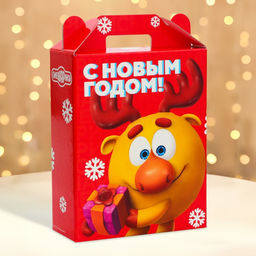 Цена за 5 шт. Подарочная коробка Новогодняя Подарок Смешарики лицензия, для сладких подарков, 16.8?6.8?20, 9 см (+3.9 см).