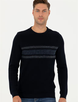Koyu Lacivert Slim Fit Fermuarl_ Dik Yaka Triko Kazak - Pierre cardin фото 3