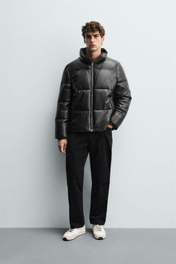 FAUX LEATHER PUFFER JACKET