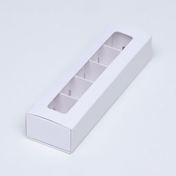 Цена за 5 шт. Коробка под 5 конфет с обечайкой, с окном, с тонкими разделителями, белый 21х5х3,3 см - Simaland фото 4