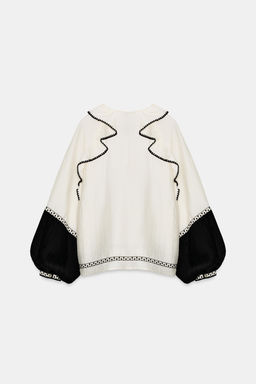 BLUSA VOLUMEN VOLANTES / Crudo / Negro - Zara фото 8
