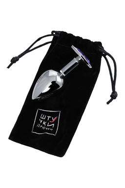 Анальная втулка Штучки-дрючки, металл, серебряная, с фиолетовым кристаллом, 7 см, 2,8 см, 50 г  фото 6