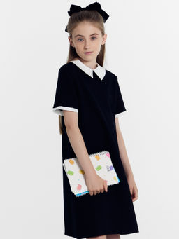 Платье черное с белым воротником и вставкой в рукавах для девочек - Mark formelle фото 2