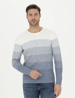 Koyu Mavi Slim Fit Bisiklet Yaka Triko Kazak