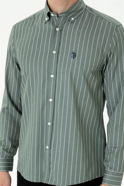 U. S. Polo Assn / Мужская рубашка цвета хаки с длинным рукавом - U.s. polo assn фото 6