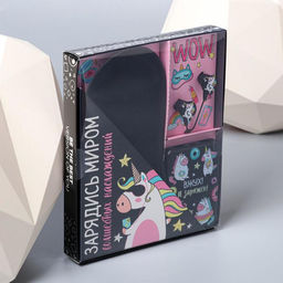 Подарочный набор: наушники, маска для сна и зарядное устройство 5000 mAh м. PB-05 «Единорог», 20,5 х 16,5 см.