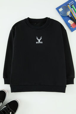 Siyah Erkek Cocuk Baba-Ogul Bask?l? Orme Mini Me Sweatshirt TKDAW25SW00054 - Trendyolmilla фото 2