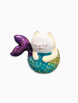 Брошь «Кошечка русалка», цветная в золоте