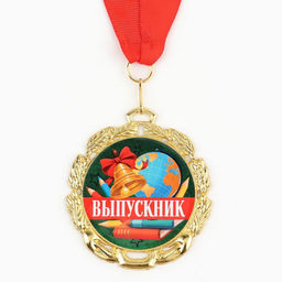 Медаль школьная на Выпускной «Выпускник», на ленте, золото, металл, d = 7 см